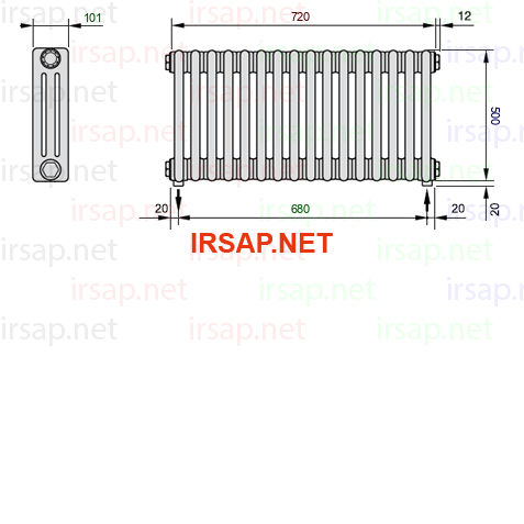 чертеж радиатора Irsap Tesi 30500-1630500-16-16-01